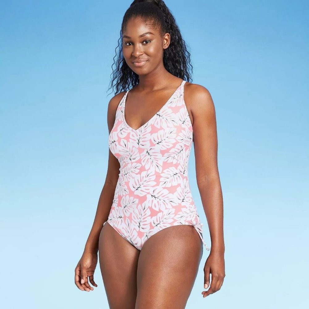 Women's Cross Back Side-Tie Medium Coverage One Piece Swimsuit - Kona Sol Sz XL - Picture 3 of 9